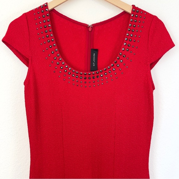 St. John Santana Knit Evening Red Formal Gown Mermaid Cap Sleeve Sz 2 - Picture 2 of 11